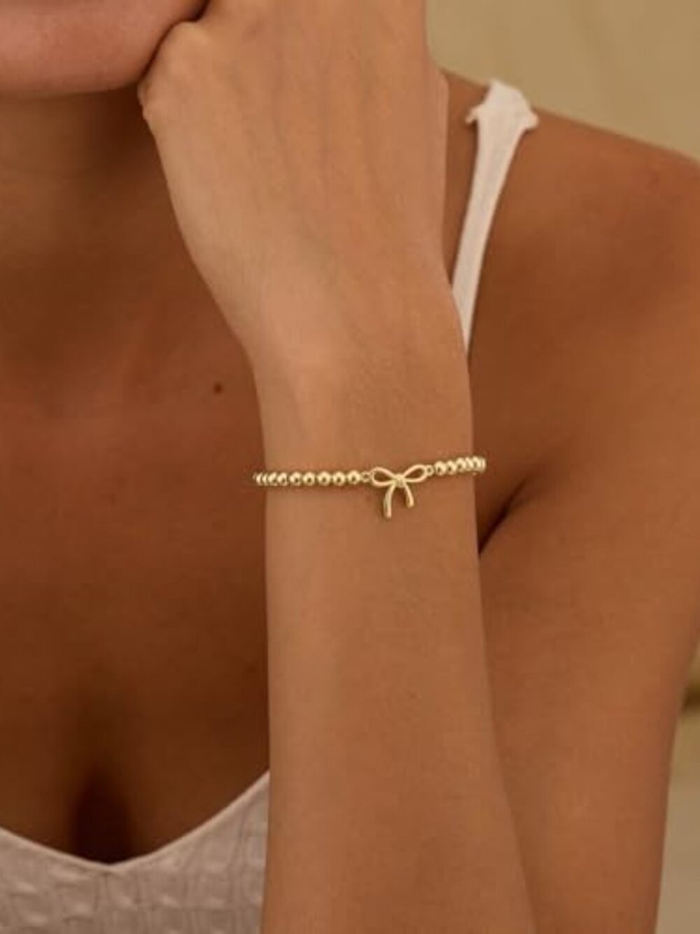 Beaded Bracelets for Women 14K Silver Gold Plated Stretch‎ Handmade Ball